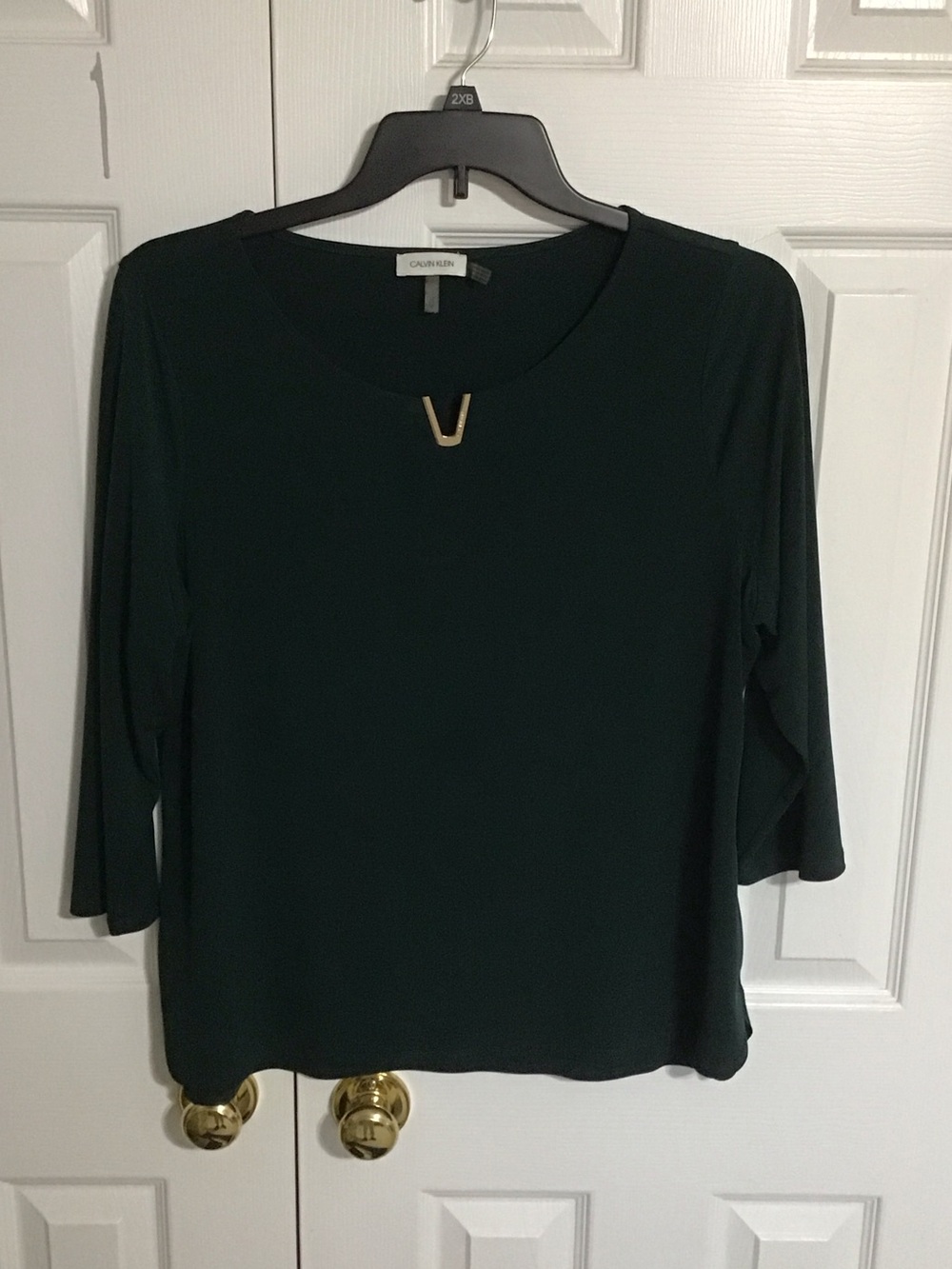 Calvin Klein Dark Green Crewneck Top with Gold Accent